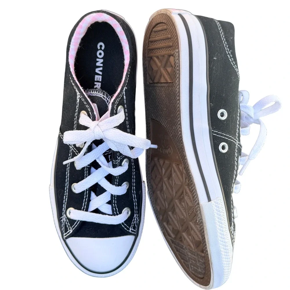 Converse Chuck Taylor All Star Low Black‎ Pink Gingham Lining Sneakers 3Y